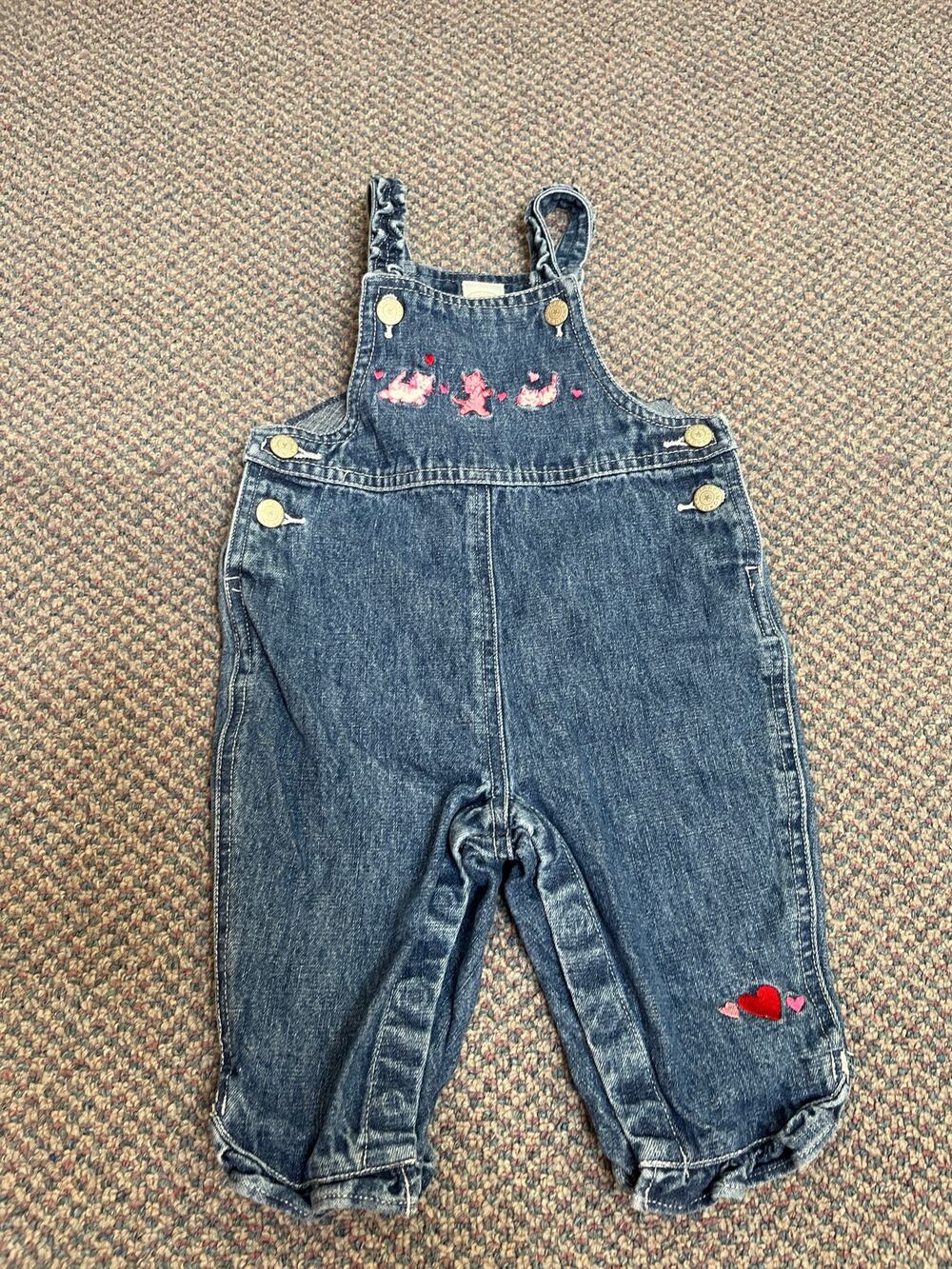 Starting Out Denim Embroidered Kitten Overalls 9 month